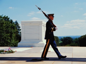 A US Marine marching at Arlington Cemetary